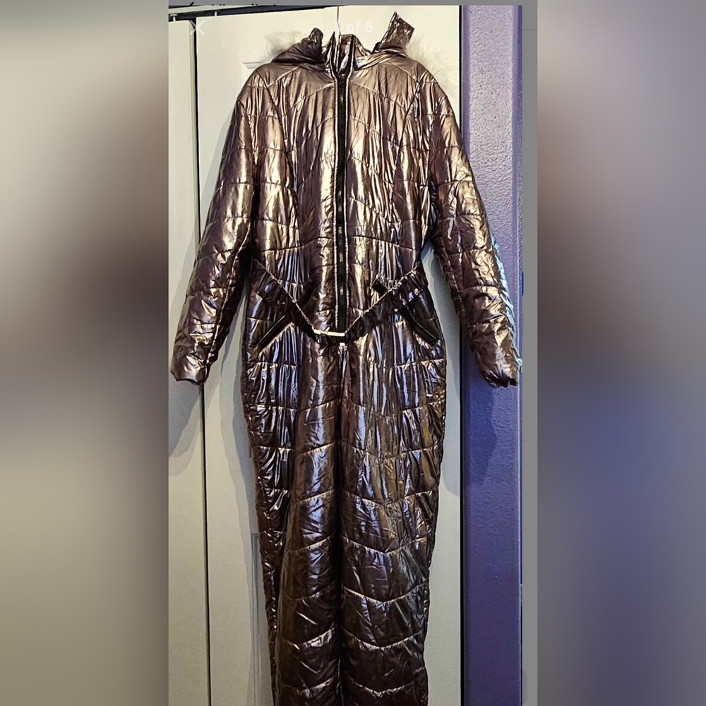 Metallic Full-Length Puffer Snowsuit